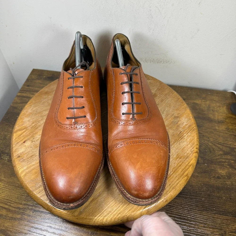 Beckett Simonon Dean Oxford Tan Leather Cap Toe Brogue Dress Shoes Mens 14